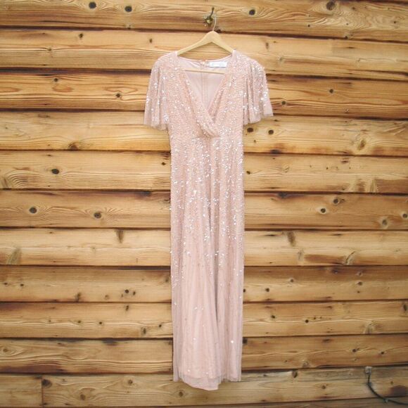 Mac Duggal 35109 Pink Embellished Flutter Sleeve Gown Dress MOB $698 - Picture 5 of 13